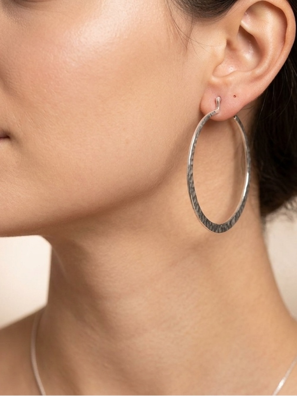 Vintage 1960s Thai Hammered Sterling Silver Hoop Earrings – 2.25” 8.5g.